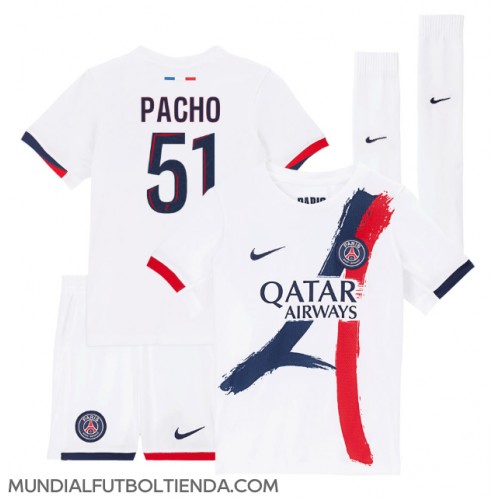 Camiseta Paris Saint-Germain Willian Pacho #51 Segunda Equipación Replica 2024-25 para niños mangas cortas (+ Pantalones cortos)